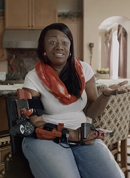 MyoPro Upper Limb Rehabilitation – Patient Review Lucinda using her MyoPro upper limb orthosis